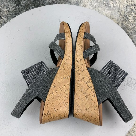 SKECHERS Women's 7 Brie Dawdle Sparkle Black** Stretch Slingback Wedge Sandals - Picture 7 of 11